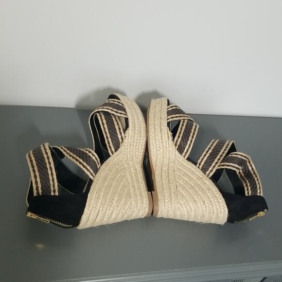 Cato Black and Tan Espadrille Wedge Sandals - Picture 5 of 8